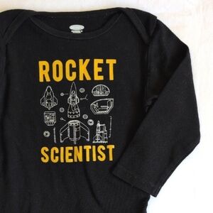 old navy black cotton rocket scientist graphic long sleeve bodysuit 18-24 months